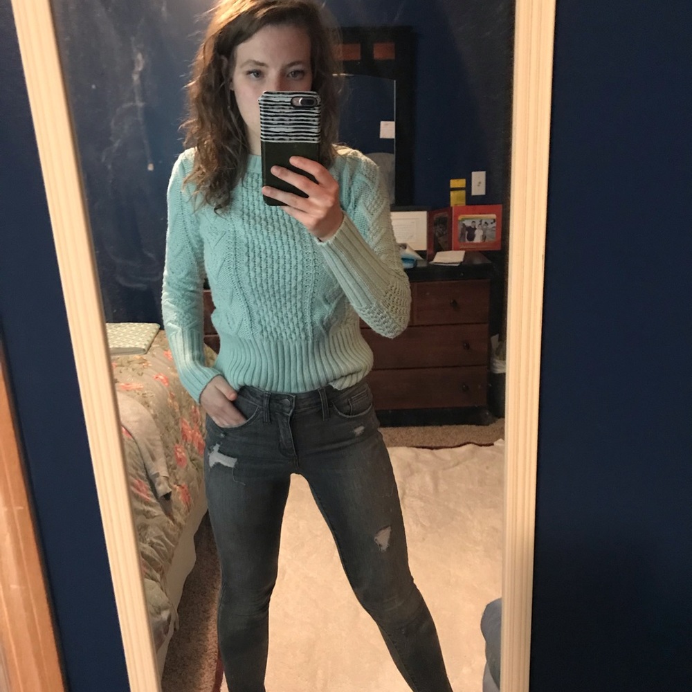 GAP Frothy Aqua Cable Knit Sweater